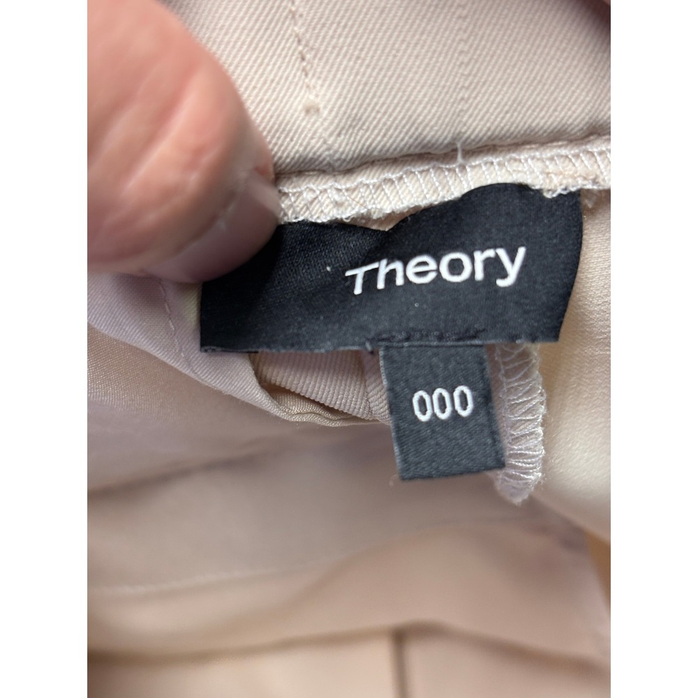 Theory Beige Wide Leg Pintuck Trousers Elastic Waist Side Zip Size 000 W24 L25 - Picture 4 of 11